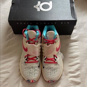 Nike KD XIV Sneakers - White and Pink with Blue Accents